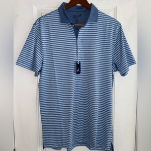 johnnie-O NWT Performance Polo in Malibu Blue with Grey Stripes